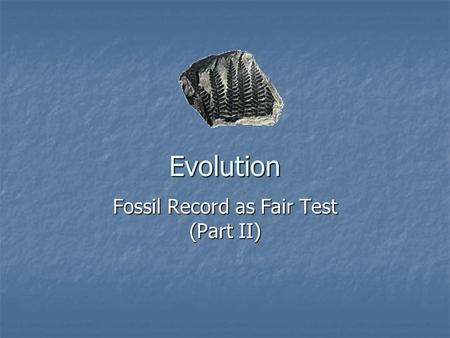 Fossil Record as Fair Test (Part II)