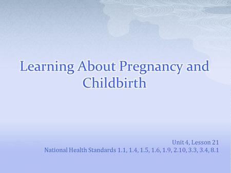 Unit 4, Lesson 21 National Health Standards 1.1, 1.4, 1.5, 1.6, 1.9, 2.10, 3.3, 3.4, 8.1.