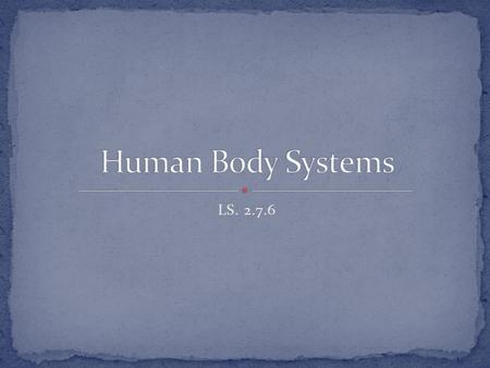 LS. 2.7.6. Nervous system Digestive system Circulatory system Respiratory system Excretory system Muscular system Integumentary system (skin) Skeletal.