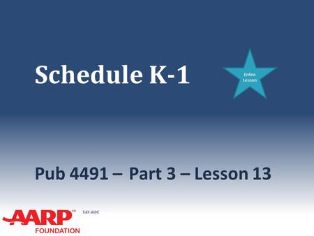 TAX-AIDE Schedule K-1 Pub 4491 –Part 3 – Lesson 13 Entire Lesson.