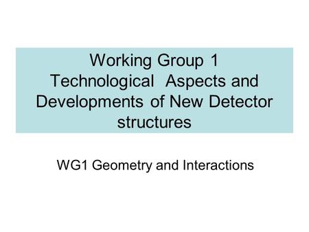 Working Group 1 Technological Aspects and Developments of New Detector structures WG1 Geometry and Interactions.