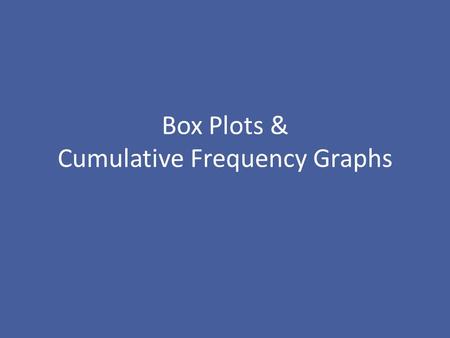 Box Plots & Cumulative Frequency Graphs