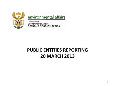 PUBLIC ENTITIES REPORTING 20 MARCH 2013 1. SANParks: Total actual revenue versus total budgeted revenue This chart demonstrates the relationship between.