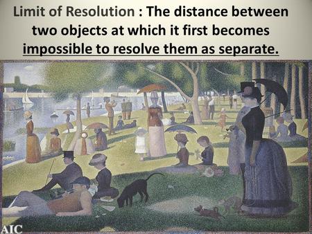 Limit of Resolution : The distance between two objects at which it first becomes impossible to resolve them as separate.