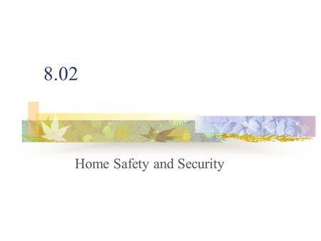 8.02 Home Safety and Security. Fire Safety Smoke Detectors Sends a loud warning signal if a fire starts Easy to install Should be placed on each floor.