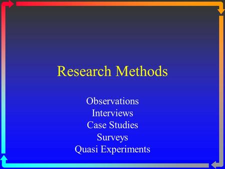 Research Methods Observations Interviews Case Studies Surveys Quasi Experiments.