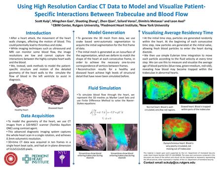 Using High Resolution Cardiac CT Data to Model and Visualize Patient- Specific Interactions Between Trabeculae and Blood Flow Scott Kulp 1, Mingchen Gao.