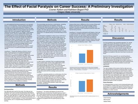 The Effect of Facial Paralysis on Career Success: A Preliminary Investigation Cramer Kallem and Kathleen Bogart PhD Oregon State University Introduction.