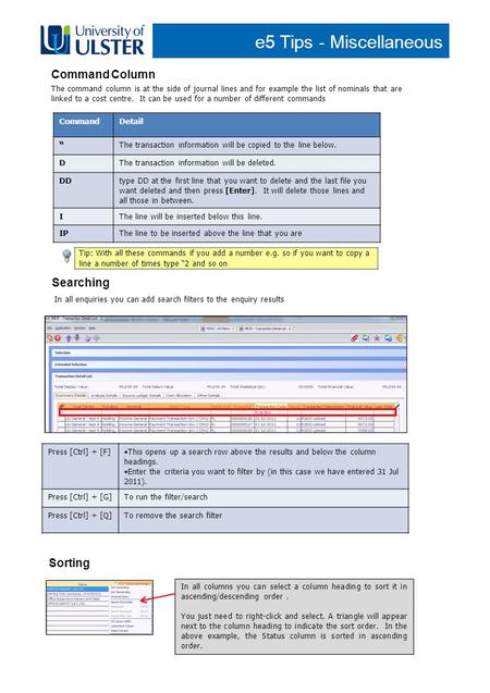 E5 Tips - Miscellaneous CommandDetail “ The transaction information will be copied to the line below. DThe transaction information will be deleted. DDtype.