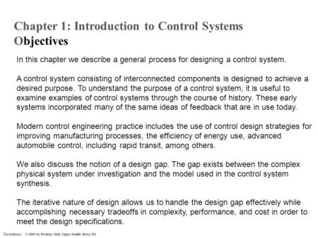 Chapter 1: Introduction to Control Systems Objectives