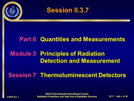 Session II.3.7 Part II Quantities and Measurements