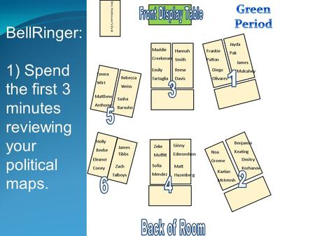 BellRinger: 1) Spend the first 3 minutes reviewing your political maps.