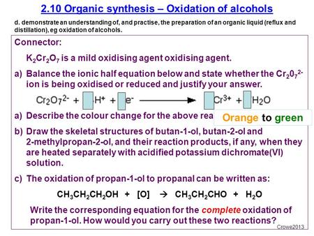 2.10 Organic synthesis – Oxidation of alcohols