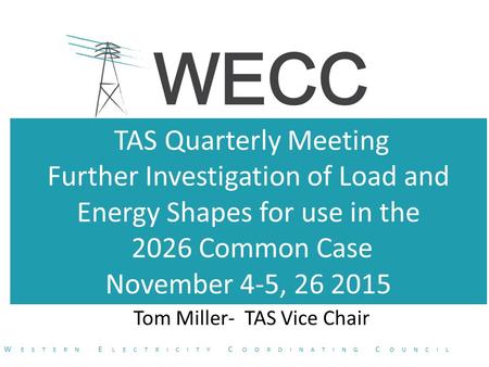 TAS Quarterly Meeting Further Investigation of Load and Energy Shapes for use in the 2026 Common Case November 4-5, 26 2015 Tom Miller- TAS Vice Chair.