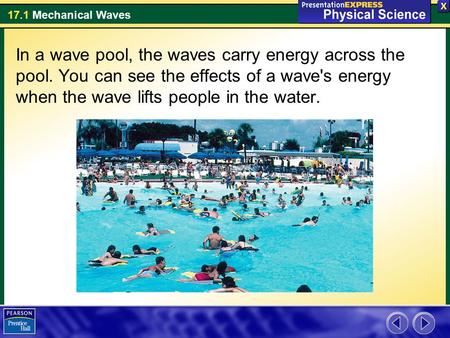 In a wave pool, the waves carry energy across the pool