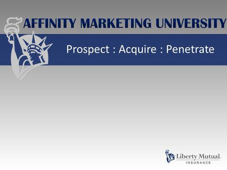 Prospect : Acquire : Penetrate. Affinity Marketing University Curriculum –Prospect –Acquire –Penetrate Field prospecting activity How you will benefit.