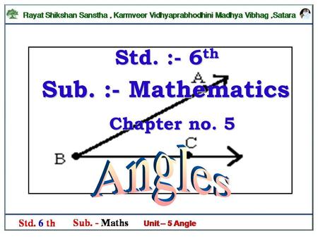 Sub. :- Mathematics Std. :- 6 th Chapter no. 5. If we look around us, we will see angles everywhere. Angles In Daily Life.