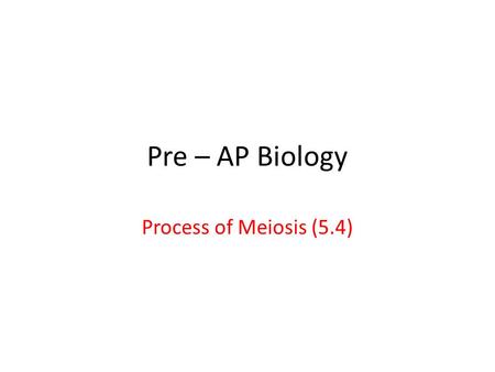 Pre – AP Biology Process of Meiosis (5.4). I.Human Life Cycle is Diploid Majority A.Somatic (“soma” means “body”) cells make up most of our body. 1.These.