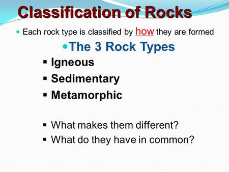 Classification of Rocks