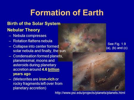 Formation of Earth Birth of the Solar System Nebular Theory