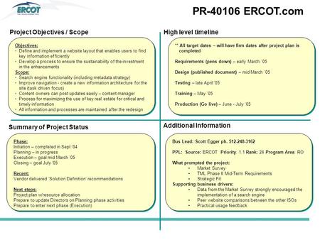 Objectives: Define and implement a website layout that enables users to find key information efficiently Develop a process to ensure the sustainability.