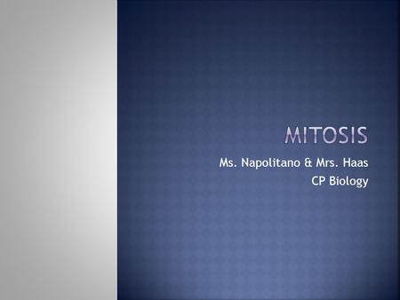 Ms. Napolitano & Mrs. Haas CP Biology.  Interphase: cell growth  G 1, S, & G 2 phases combined  M Phase: cell division  Mitosis – division of the.