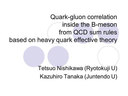 Quark-gluon correlation inside the B-meson from QCD sum rules based on heavy quark effective theory Tetsuo Nishikawa (Ryotokuji U) Kazuhiro Tanaka (Juntendo.