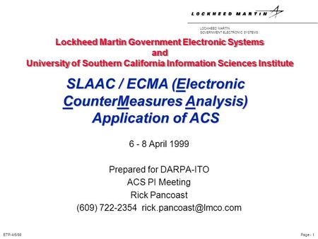 SLAAC / ECMA (Electronic CounterMeasures Analysis) Application of ACS