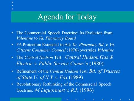 The Commercial Speech Doctrine: Its Evolution from Valentine to Va. Pharmacy Board FA Protection Extended to Ad: Va. Pharmacy Bd. v. Va. Citizens Consumer.