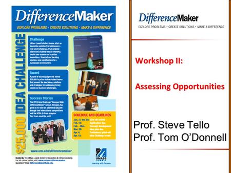 Prof. Steve Tello Prof. Tom O’Donnell Workshop II: Assessing Opportunities.