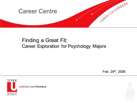 Career Centre Finding a Great Fit: Career Exploration for Psychology Majors Feb. 24 th, 2006.