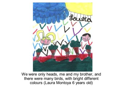 We were only heads, me and my brother, and there were many birds, with bright different colours (Laura Montoya 6 years old)