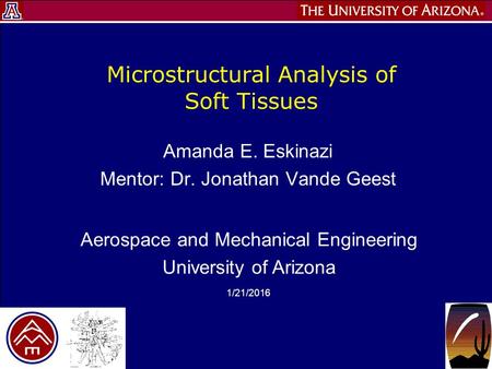 Aerospace and Mechanical Engineering University of Arizona 1/21/2016 Microstructural Analysis of Soft Tissues Amanda E. Eskinazi Mentor: Dr. Jonathan Vande.