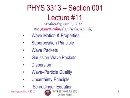 PHYS 3313 – Section 001 Lecture #11