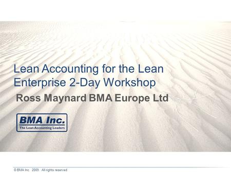 Lean Accounting for the Lean Enterprise 2-Day Workshop