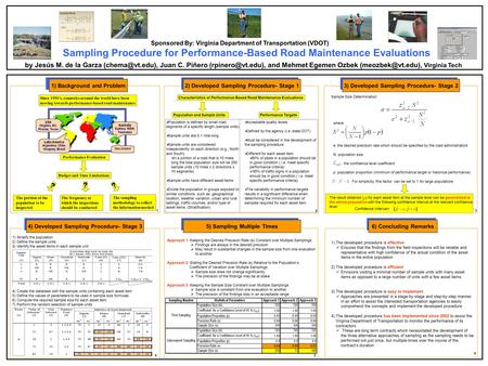 Sampling Procedure for Performance-Based Road Maintenance Evaluations by Jesús M. de la Garza Juan C. Piñero and Mehmet.