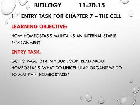 Biology st entry task for Chapter 7 – The cell