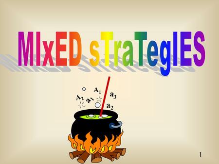 1 a1a1 A1A1 a2a2 a3a3 A2A2. 2 2.4 Mixed Strategies When there is no saddle point: We’ll think of playing the game repeatedly. We continue to assume that.