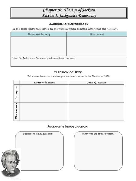 Chapter 10: The Age of Jackson Section 1: Jacksonian Democracy