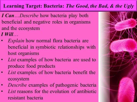 Learning Target: Bacteria: The Good, the Bad, & the Ugly