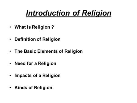 Introduction of Religion