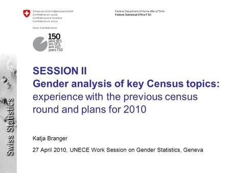 Federal Department of Home Affairs FDHA Federal Statistical Office FSO SESSION II Gender analysis of key Census topics: experience with the previous census.