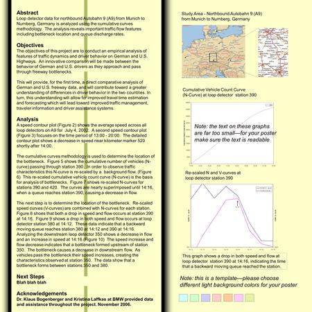 Abstract Loop detector data for northbound Autobahn 9 (A9) from Munich to Nurnberg, Germany is analyzed using the cumulative curves methodology. The analysis.