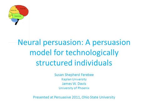 Neural persuasion: A persuasion model for technologically structured individuals Susan Shepherd Ferebee Kaplan University James W. Davis University of.