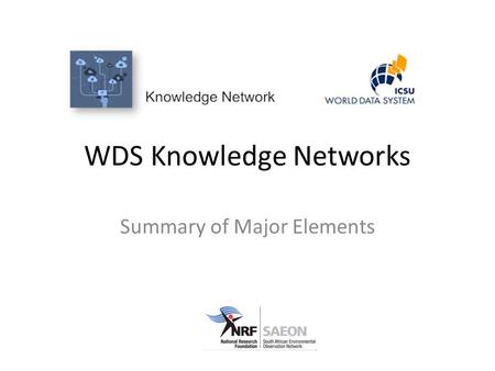 WDS Knowledge Networks Summary of Major Elements.