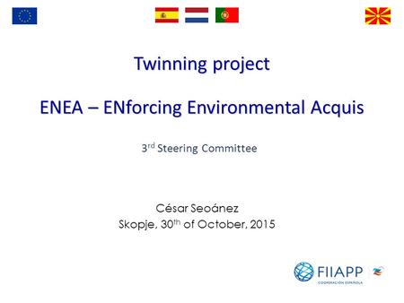 Twinning project ENEA – ENforcing Environmental Acquis César Seoánez Skopje, 30 th of October, 2015 3 rd Steering Committee.