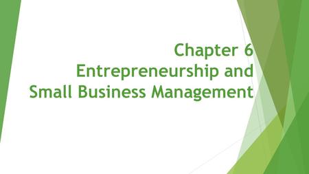 Chapter 6 Entrepreneurship and Small Business Management