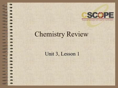 Chemistry Review Unit 3, Lesson 1 © 2007, CSCOPE Elements 90 occur naturally 25 essential to living organisms C,H,O,N make up 96% of a human body C HOPKINS.