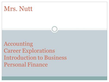 Mrs. Nutt Accounting Career Explorations Introduction to Business Personal Finance.