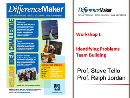 Prof. Steve Tello Prof. Ralph Jordan Workshop I: Identifying Problems Team Building.